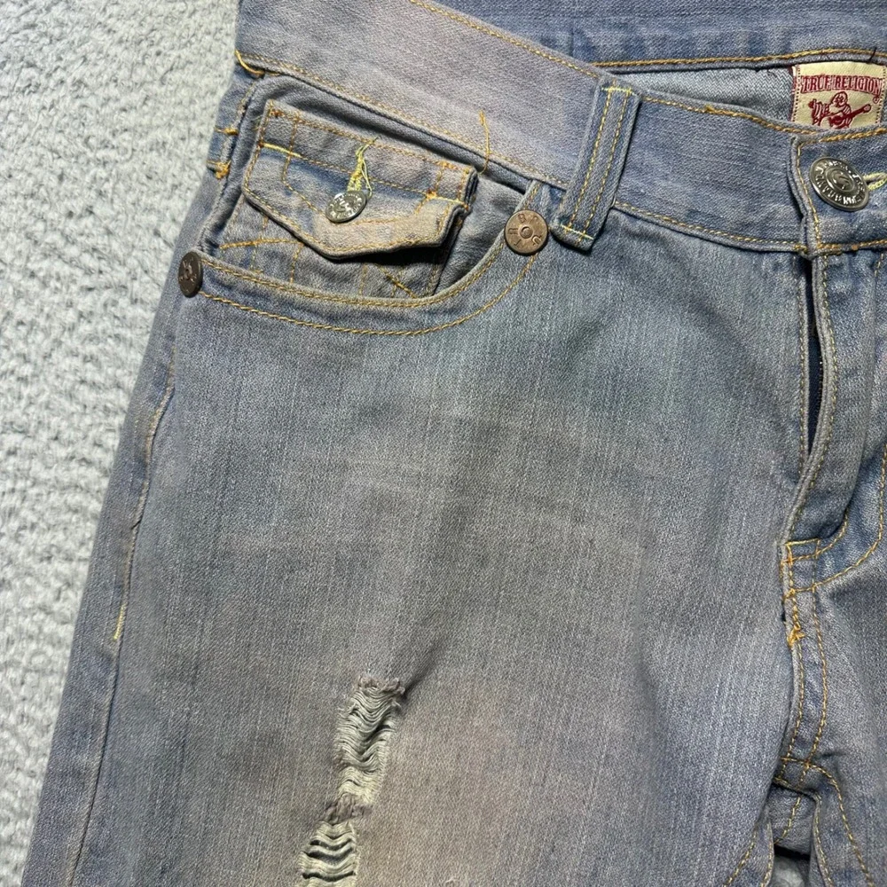 True Religion Billy Super T Jeans Men‎ 34 USA Made Distressed Light Wash Flap